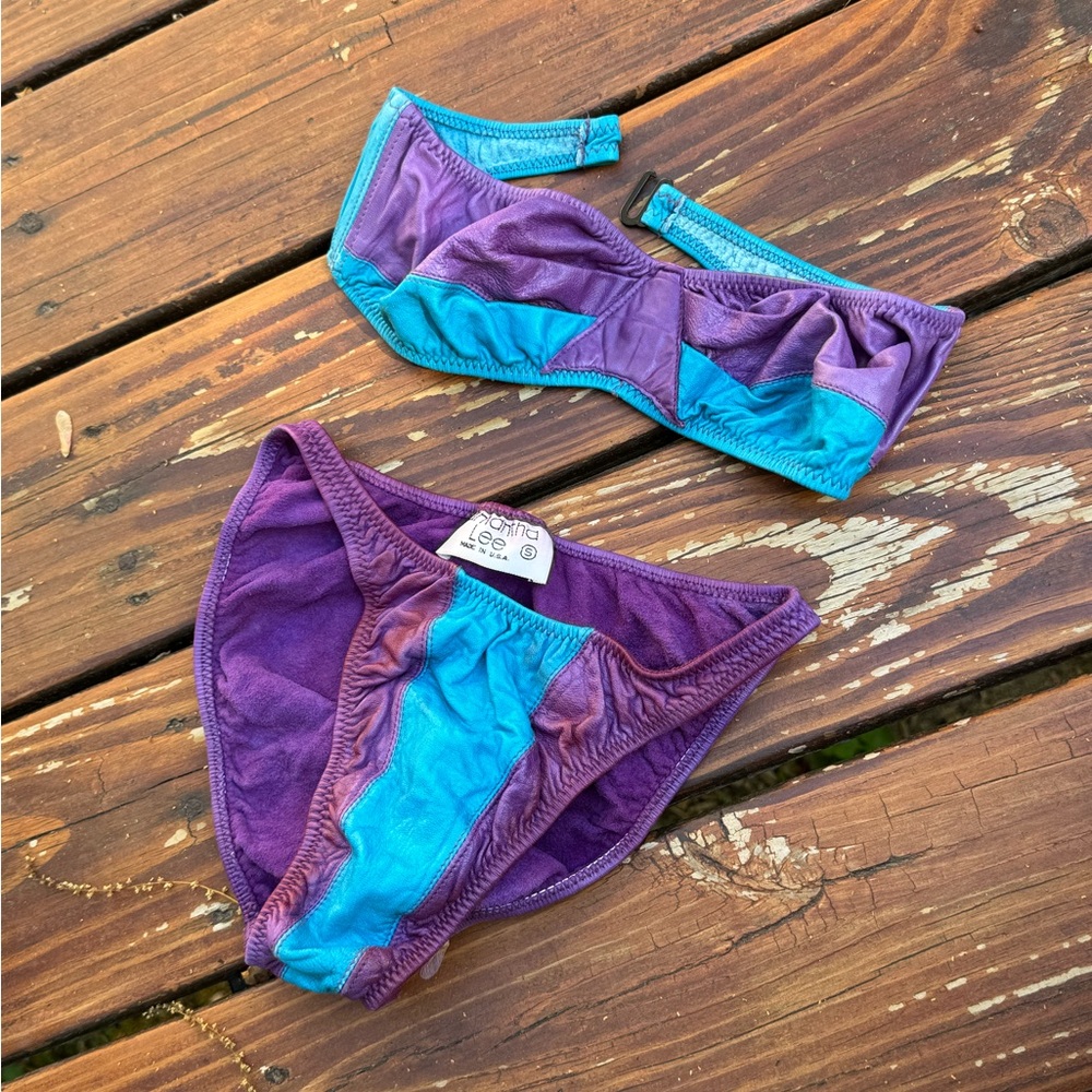 Samantha Lee Vibrant Purple and Blue Leather Swim Bottom/Small Top/ Medium